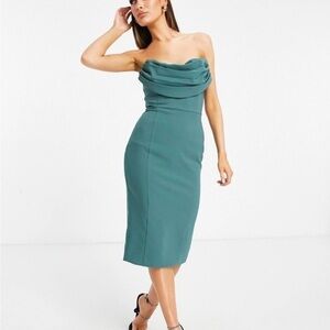 Lavish Alice cowl front bandeau midi pencil dress in sage